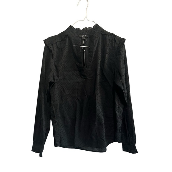 New with Tags J Crew Ruffle-trim V-neck popover in clip dot in Black - Picture 2 of 6